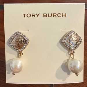 NWT Tory Burch Gold and Pearl Drop Earrings.  Brand new.